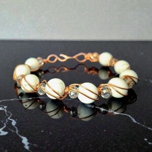 Gorgeous Copper Wire Wrapped Bracelet with White Marble Beads